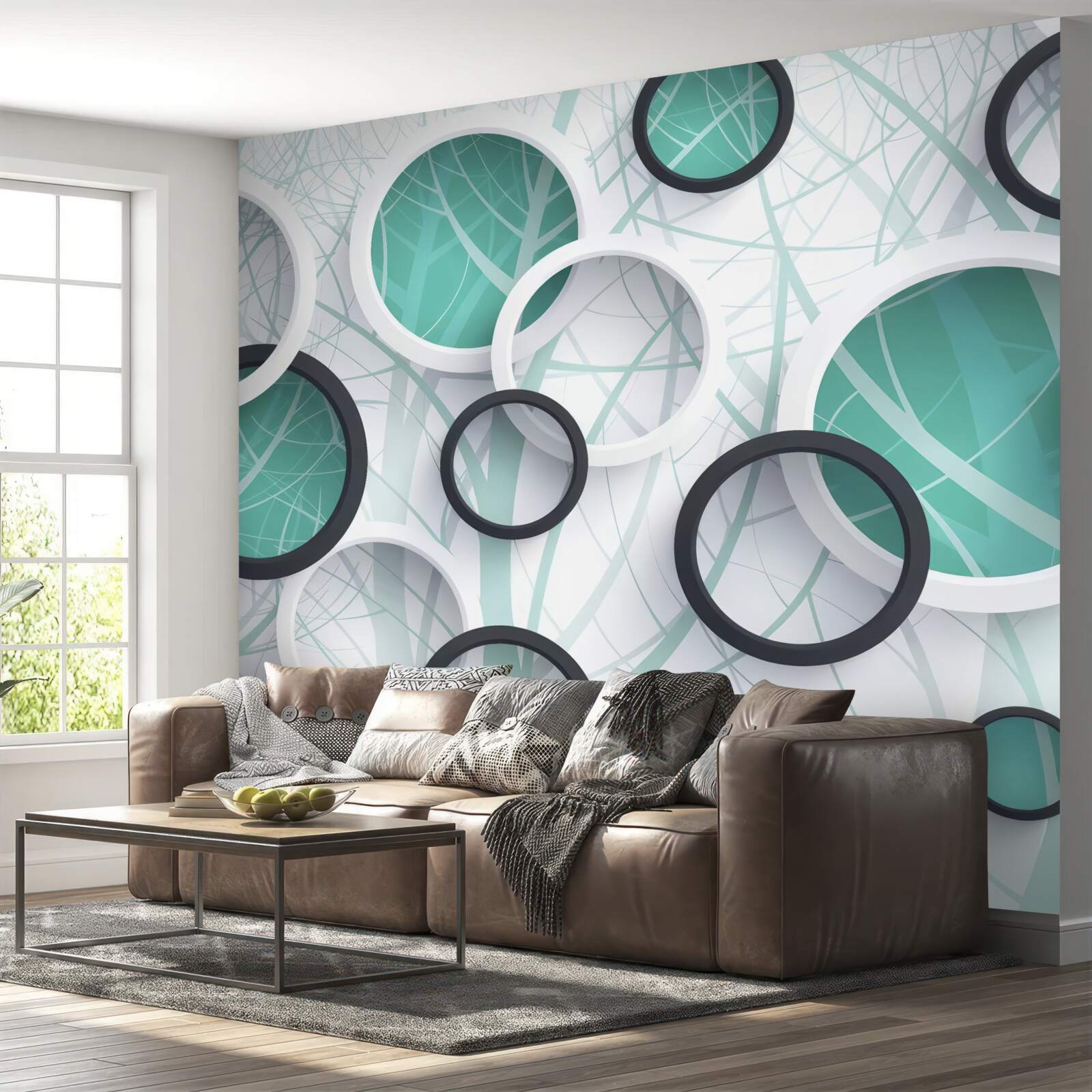 Fototapet roți volumetrice în alb și negru