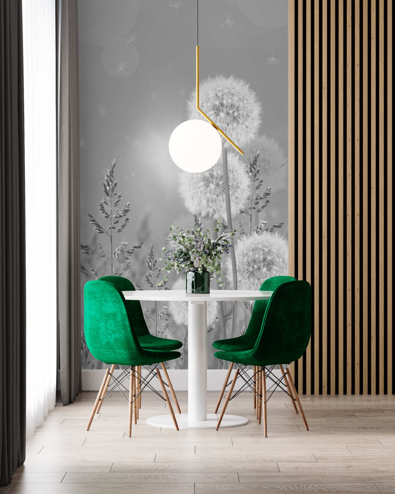 Fototapet păpădii în nuanțe de alb și negru