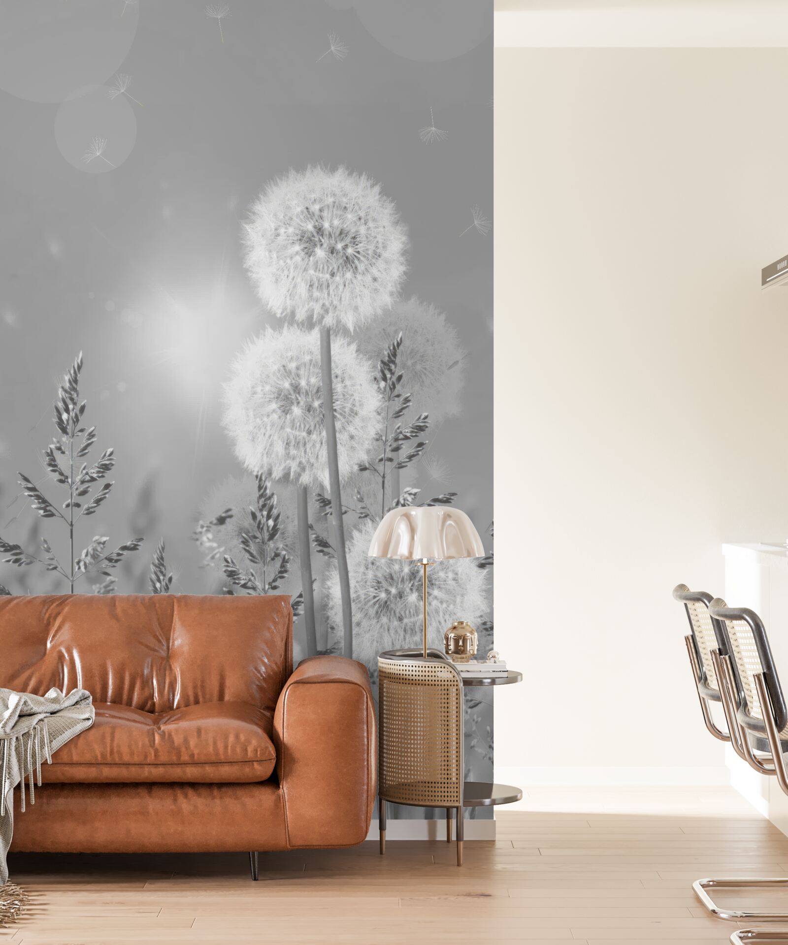 Fototapet păpădii în nuanțe de alb și negru