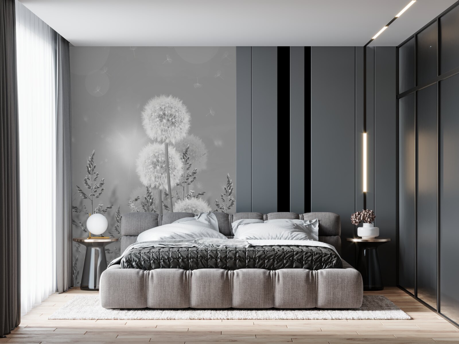 Fototapet păpădii în nuanțe de alb și negru