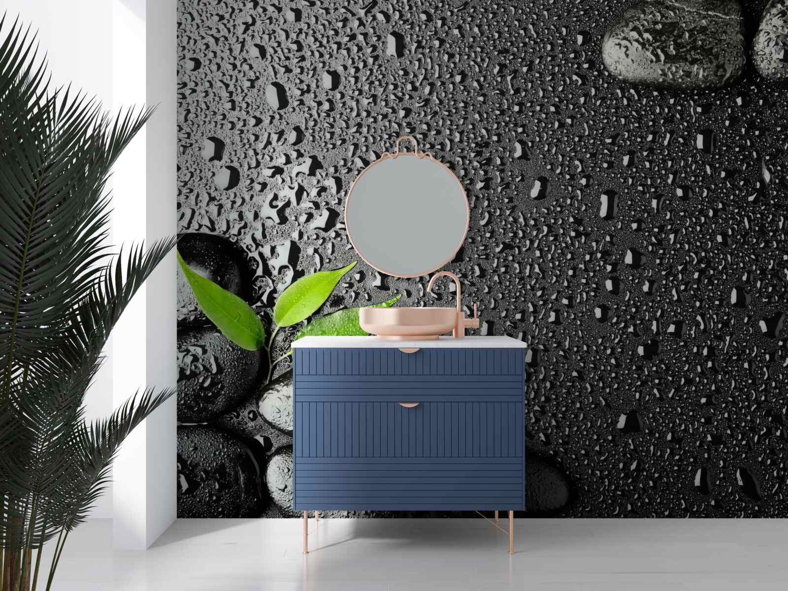 Fototapet frunze verzi și pietre negre