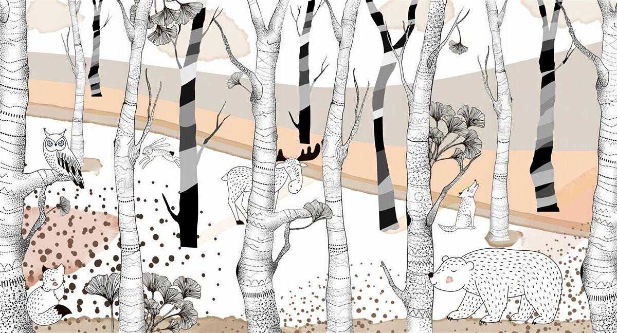 Fototapet a descris animale printre copaci