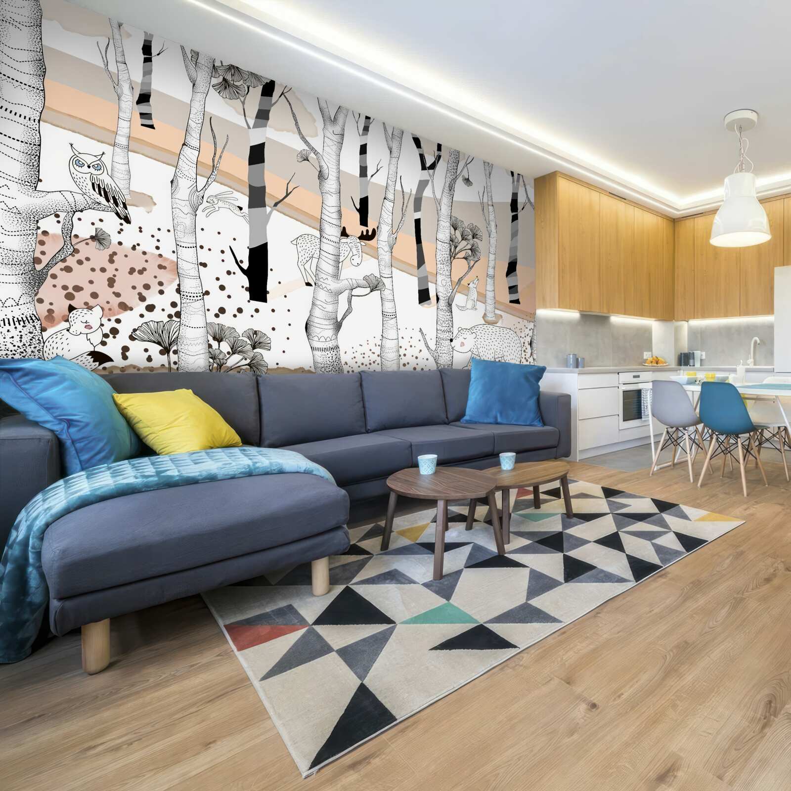 Fototapet a descris animale printre copaci