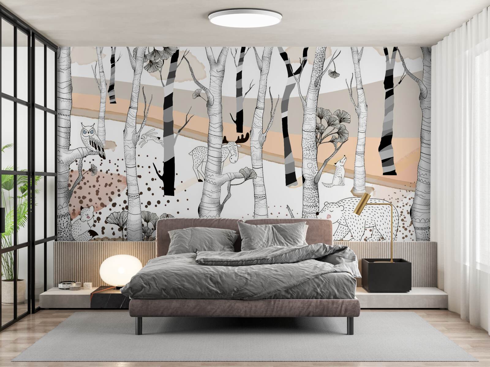 Fototapet a descris animale printre copaci