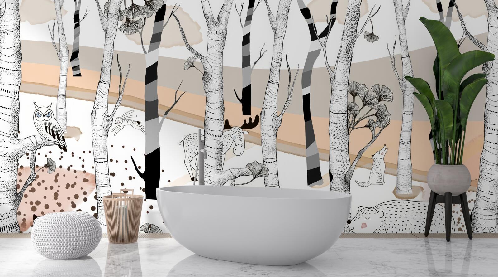 Fototapet a descris animale printre copaci