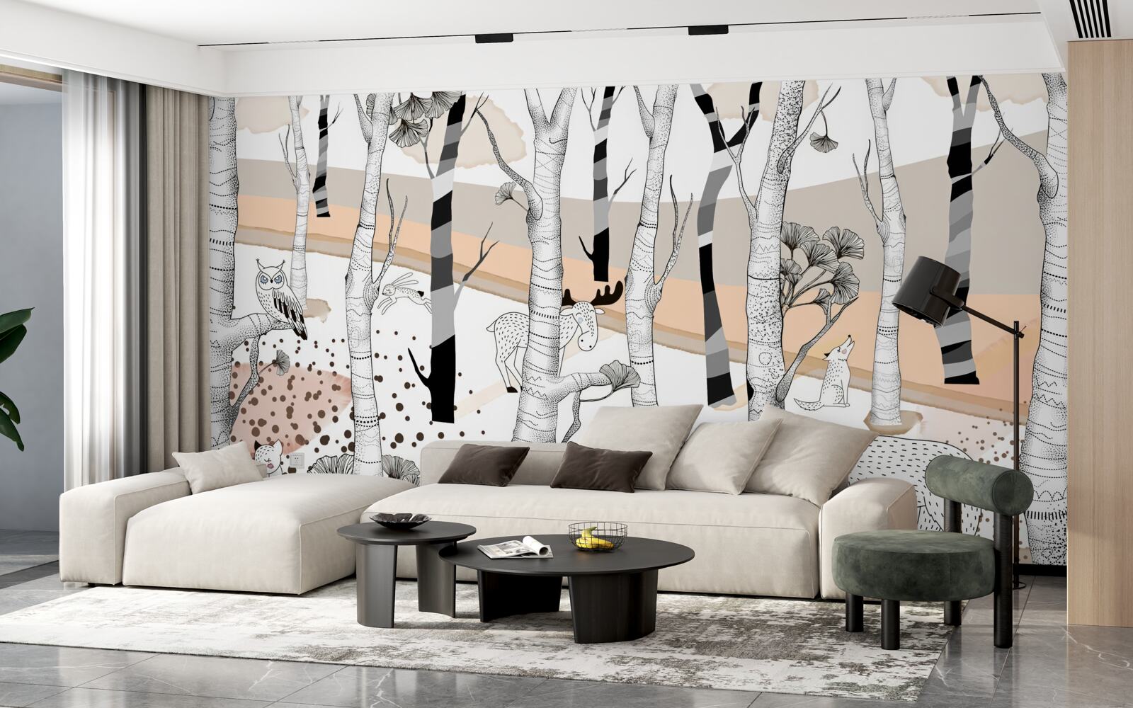 Fototapet a descris animale printre copaci