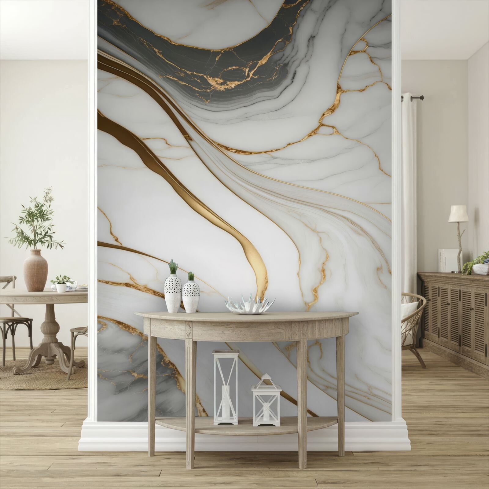 Fototapet marmură gri cu tonuri aurii