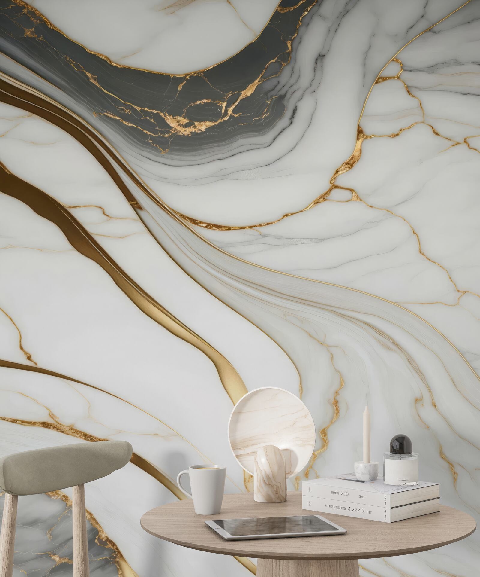 Fototapet marmură gri cu tonuri aurii