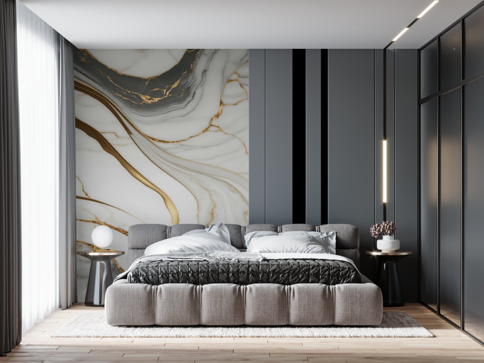 Fototapet marmură gri cu tonuri aurii