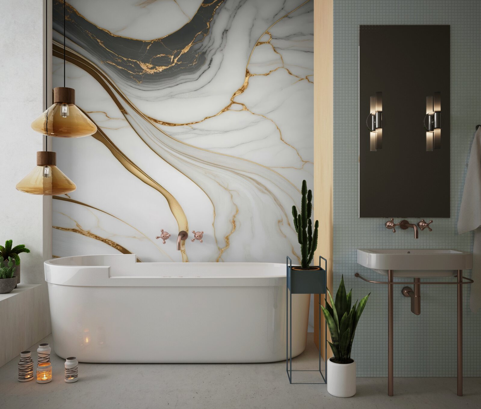 Fototapet marmură gri cu tonuri aurii