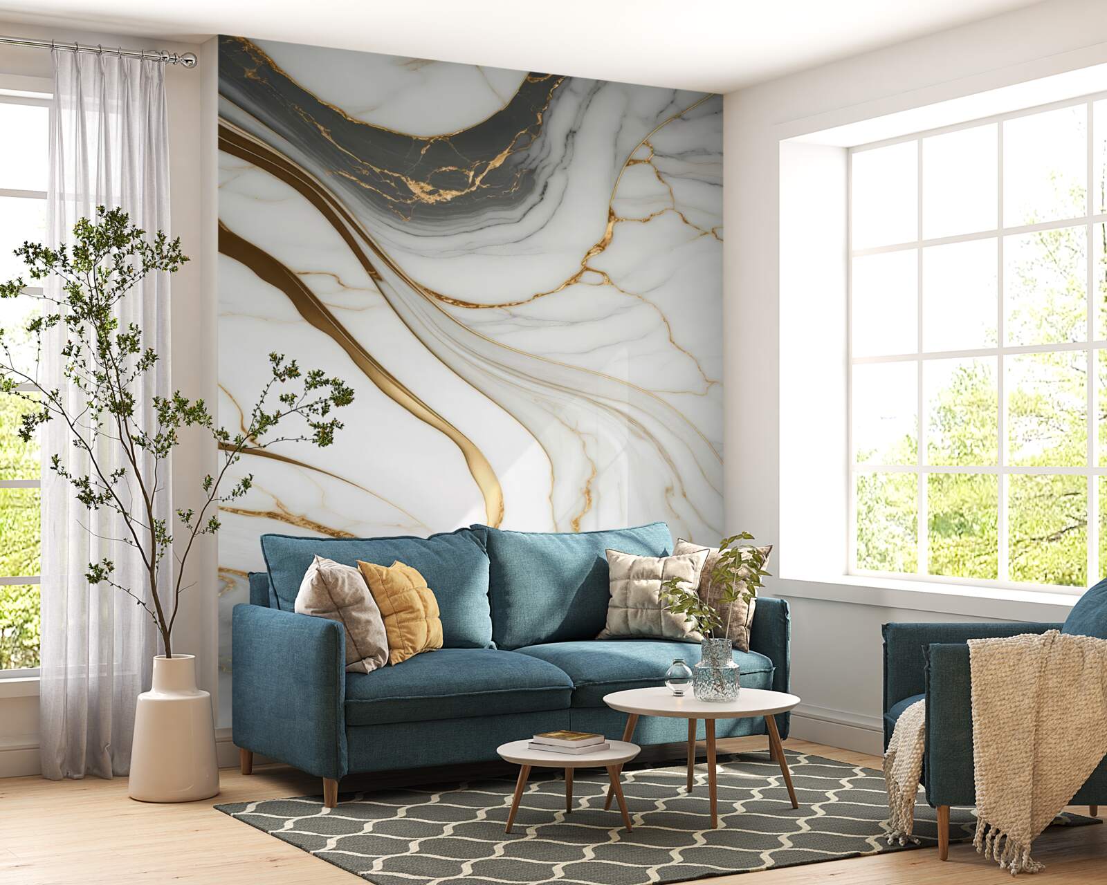 Fototapet marmură gri cu tonuri aurii