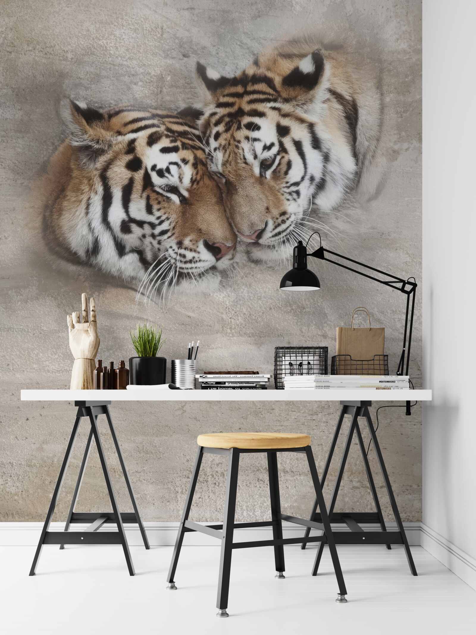 Fototapet doi tigri agățați unul de celălalt