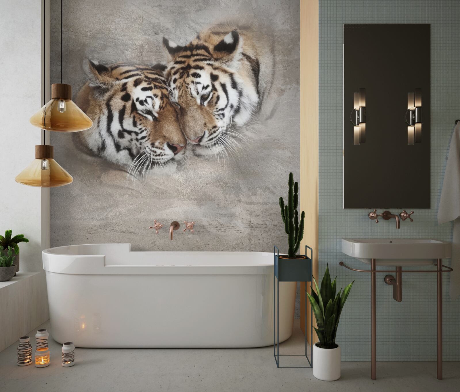 Fototapet doi tigri agățați unul de celălalt