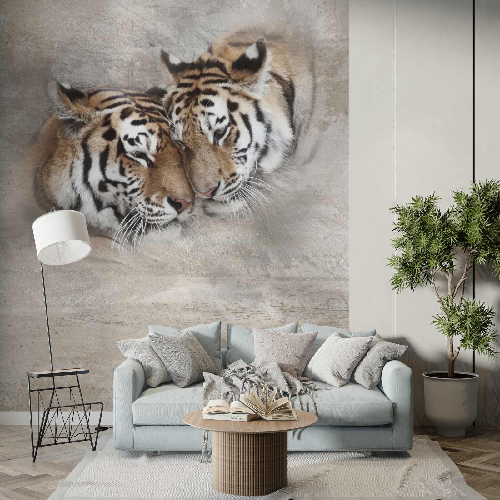 Fototapet doi tigri agățați unul de celălalt