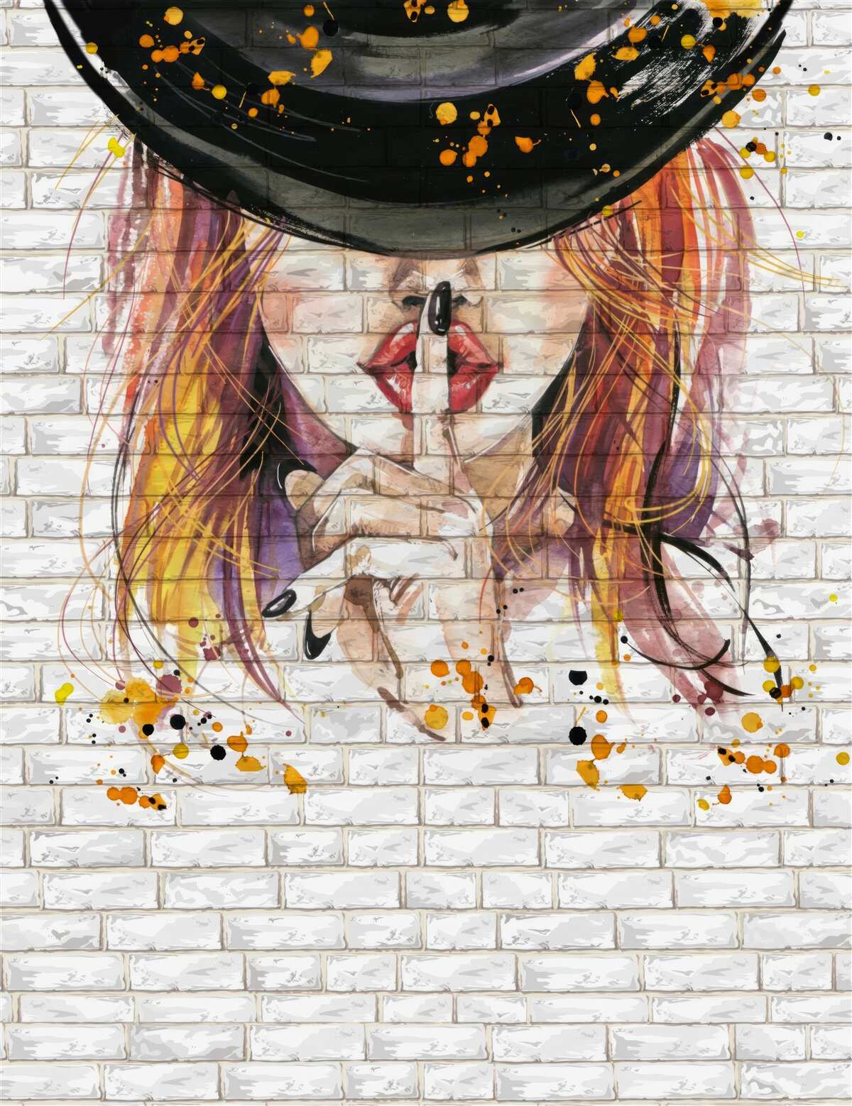 Fototapet fata cu pălărie își acoperă gura cu degetul