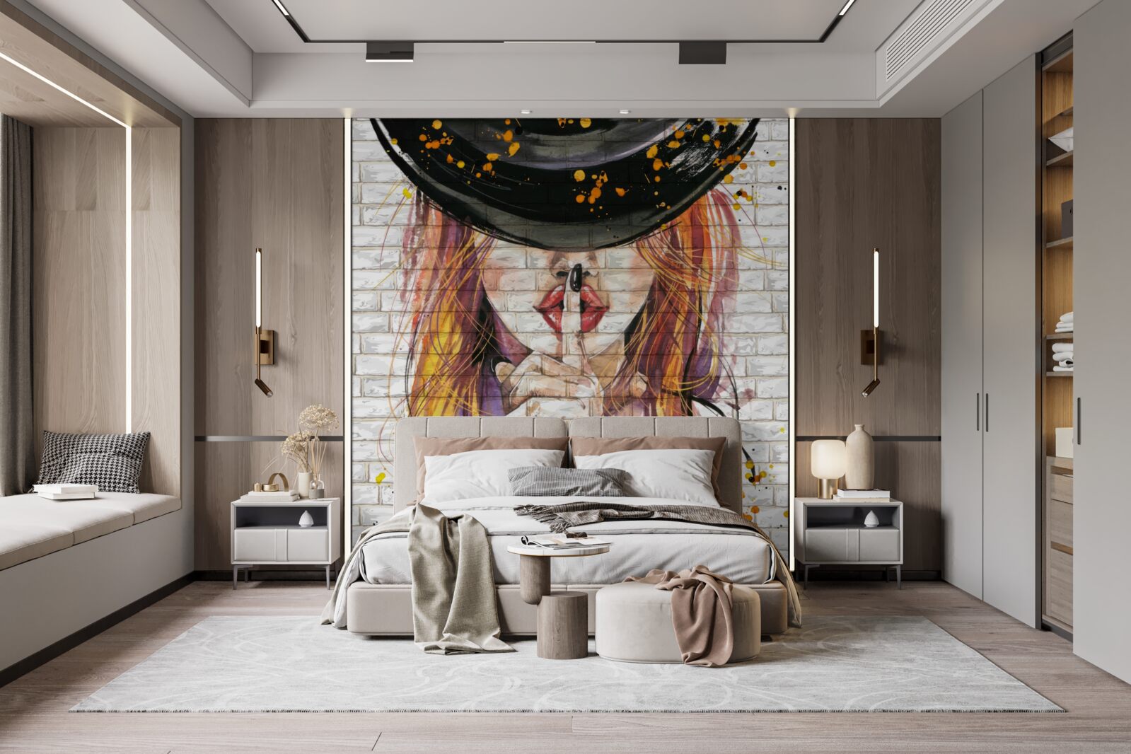 Fototapet fata cu pălărie își acoperă gura cu degetul