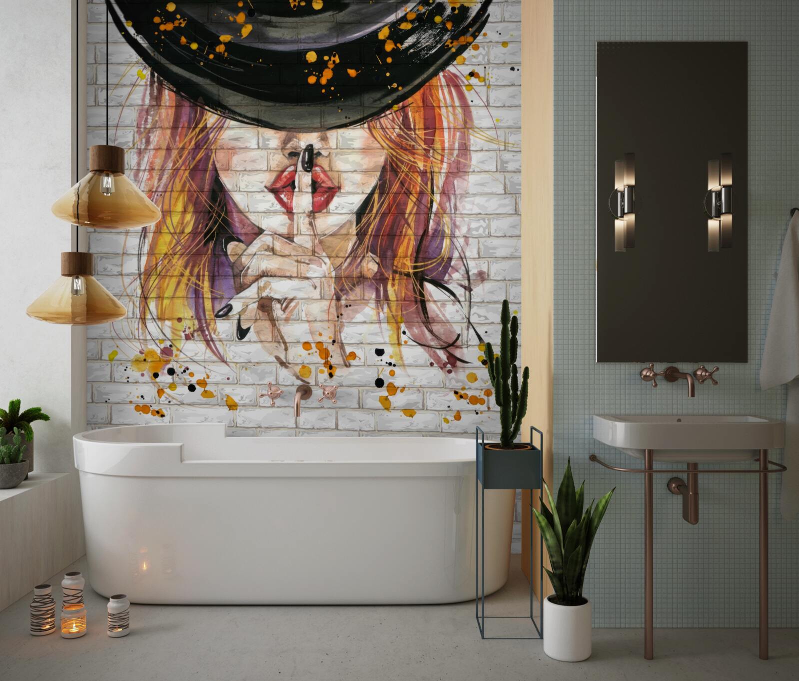 Fototapet fata cu pălărie își acoperă gura cu degetul