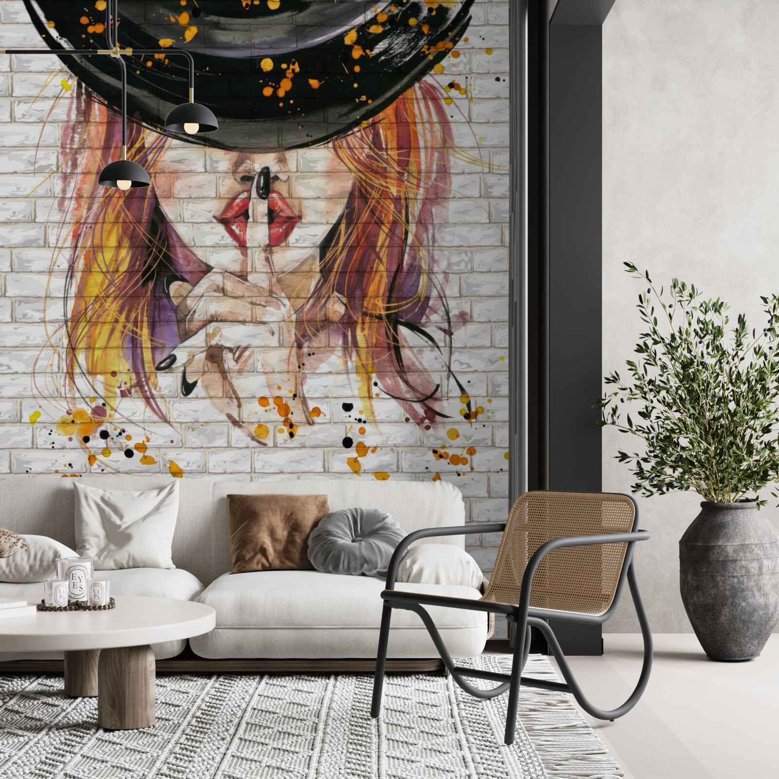 Fototapet fata cu pălărie își acoperă gura cu degetul