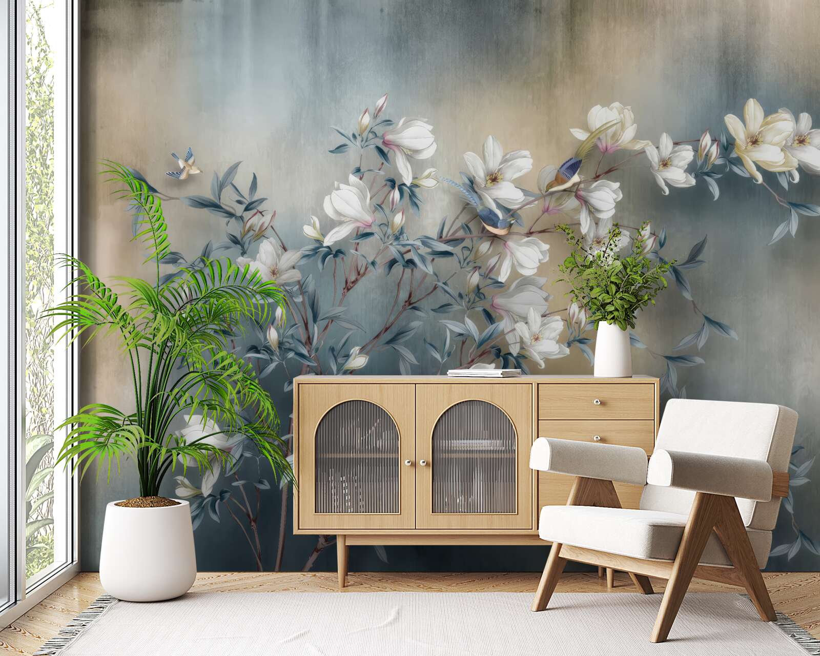 Fototapet ramură acoperită cu flori albe