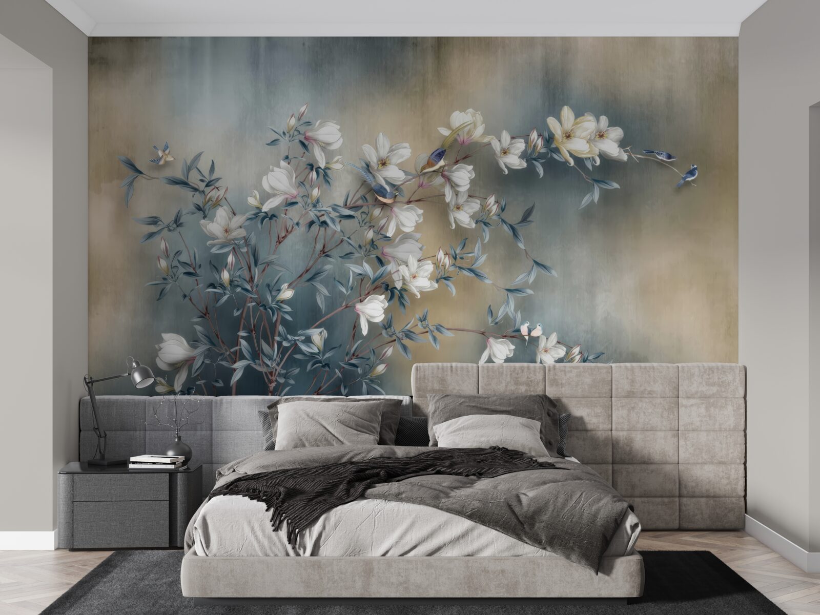 Fototapet ramură acoperită cu flori albe