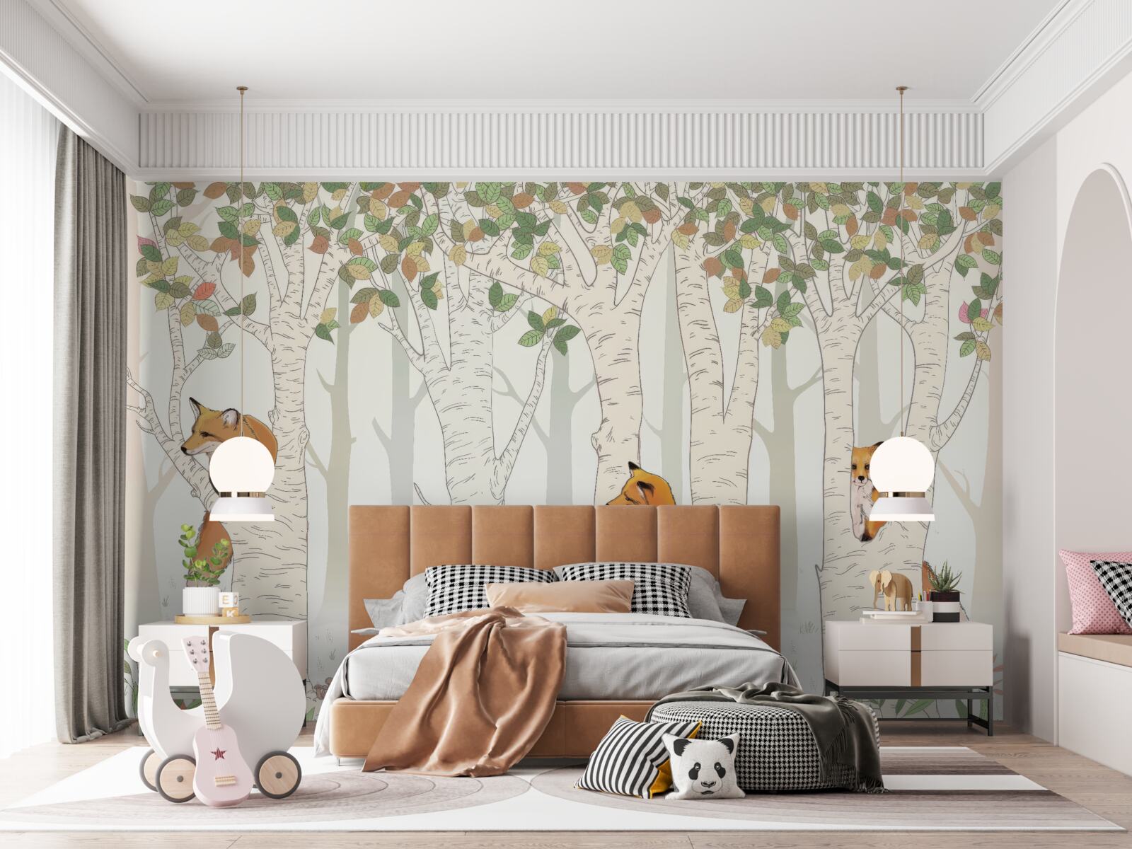 Fototapet vulpi printre ramurile copacilor