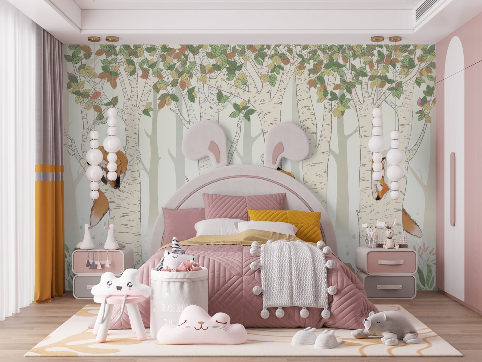 Fototapet vulpi printre ramurile copacilor