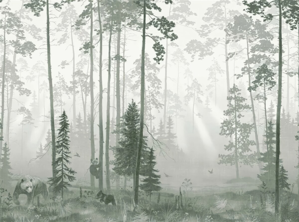 Fototapet urși într-o pădure afumată