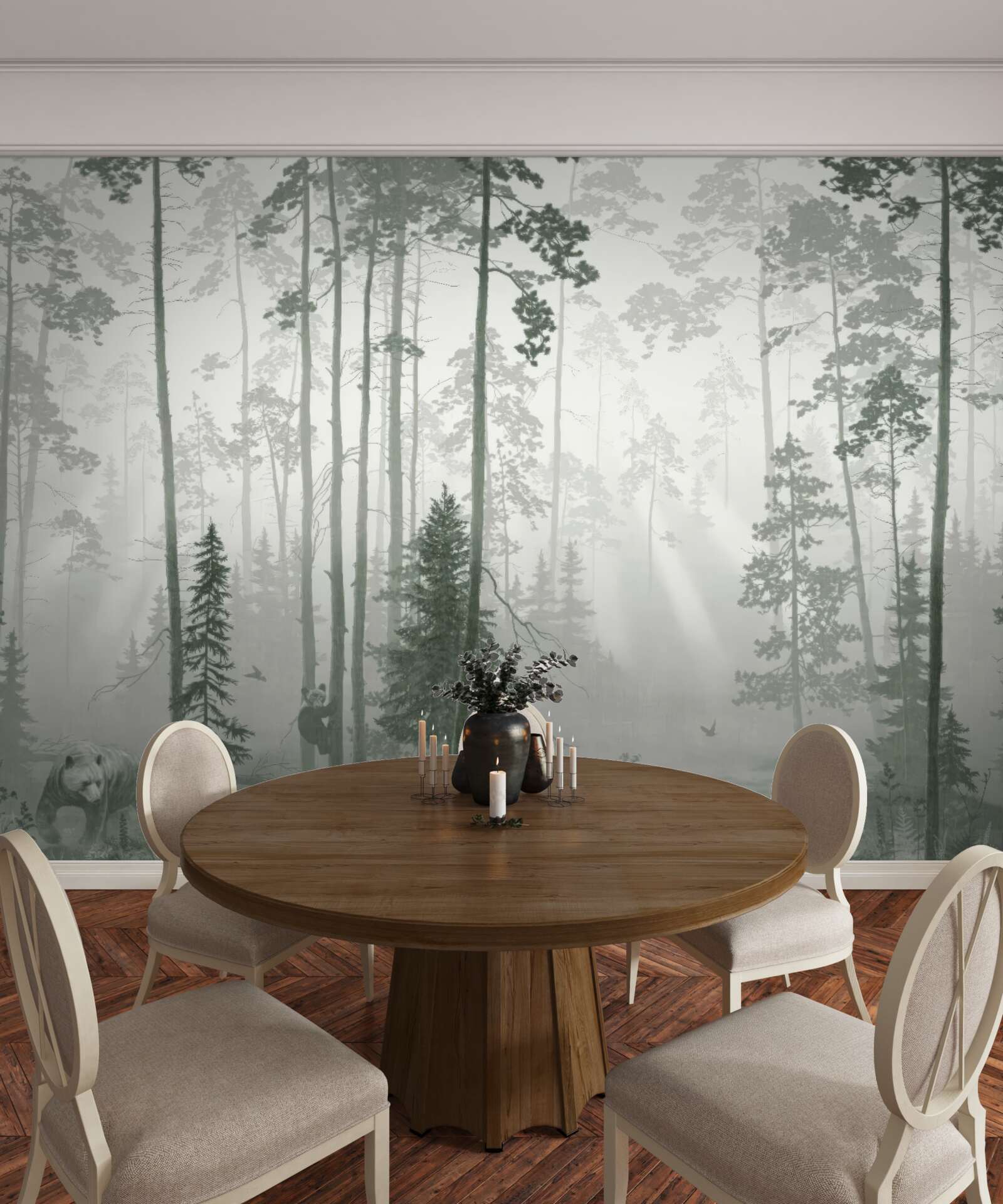 Fototapet urși într-o pădure afumată