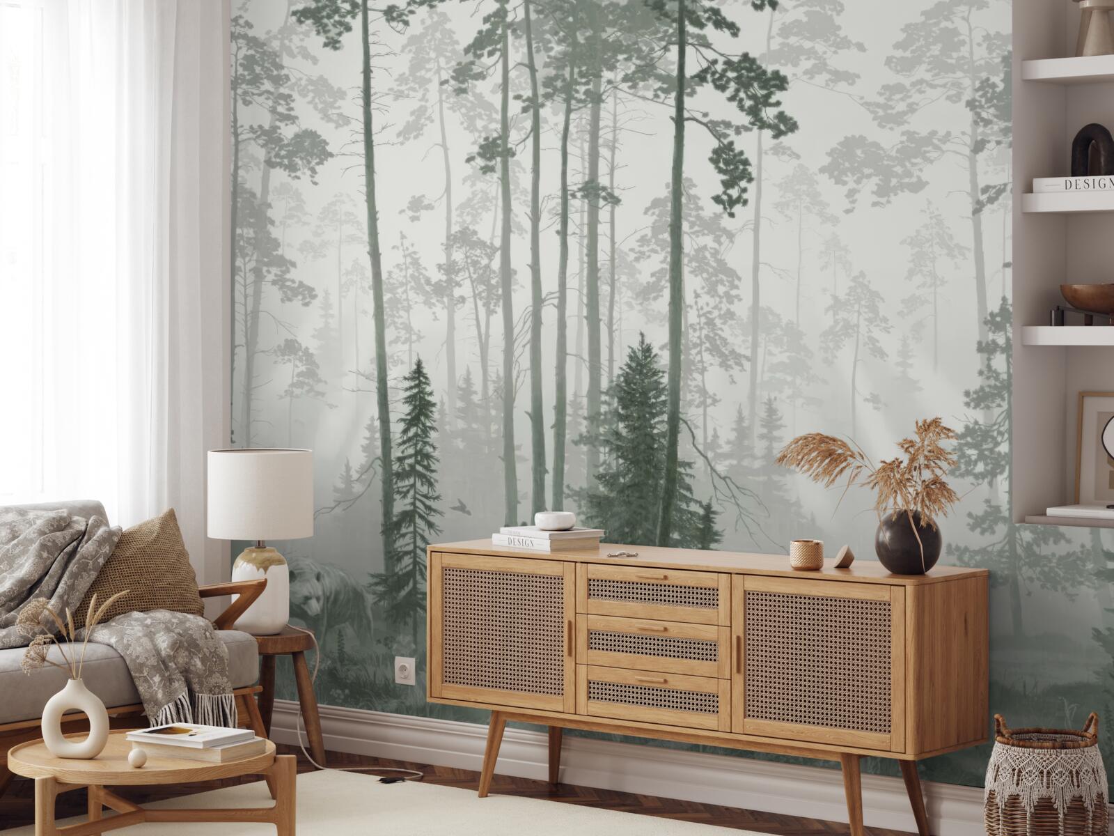 Fototapet urși într-o pădure afumată