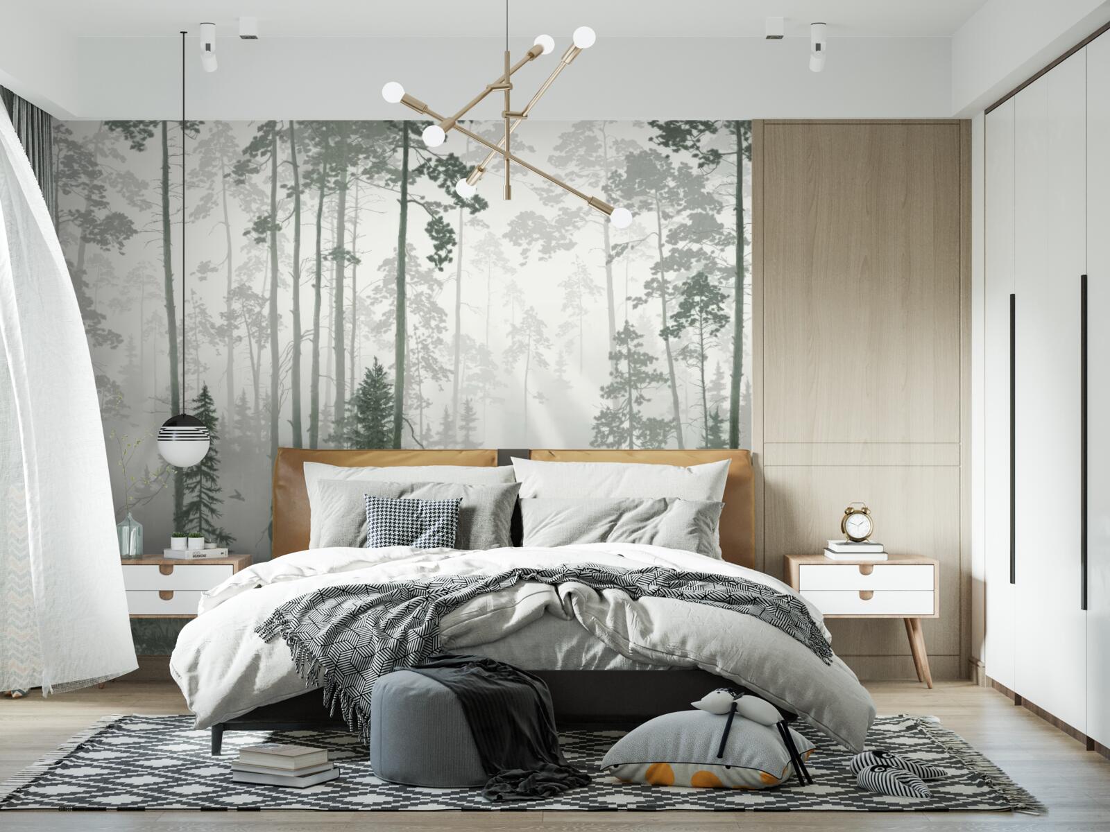 Fototapet urși într-o pădure afumată