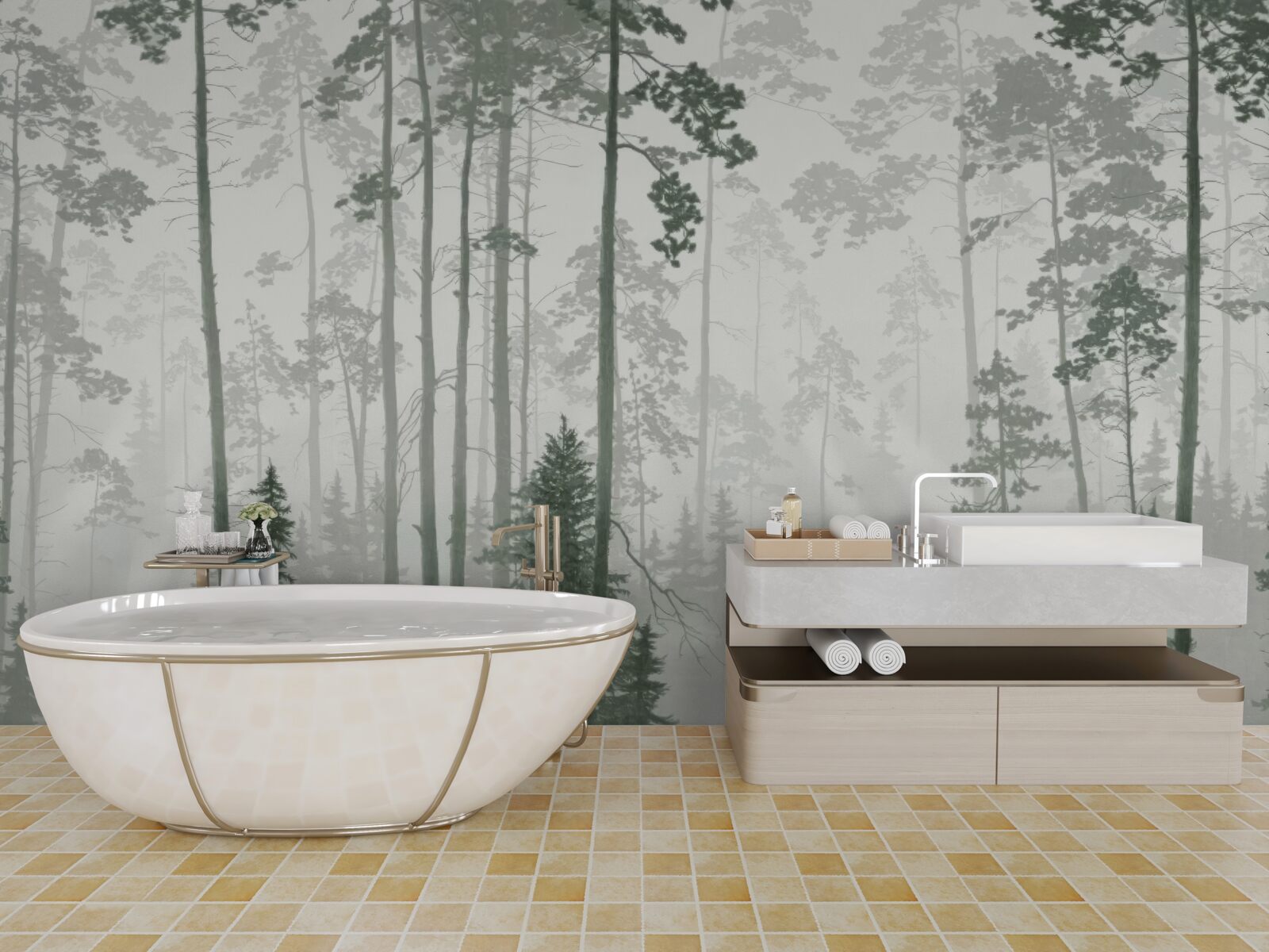 Fototapet urși într-o pădure afumată