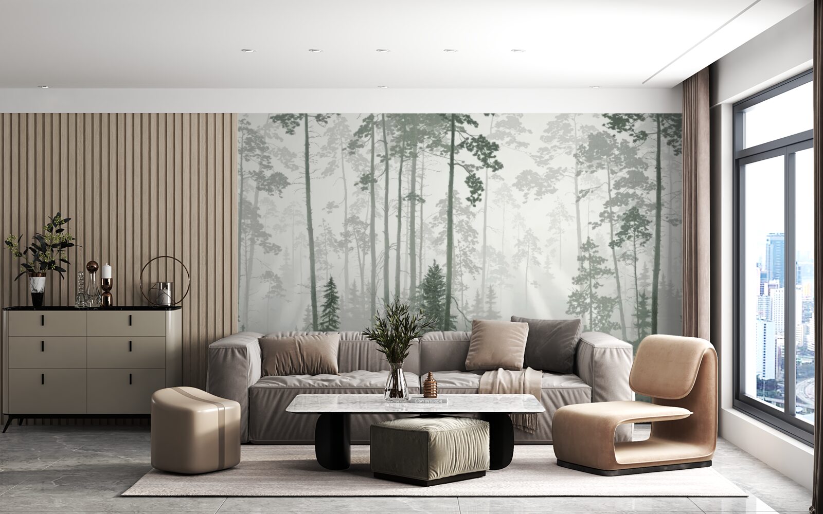 Fototapet urși într-o pădure afumată