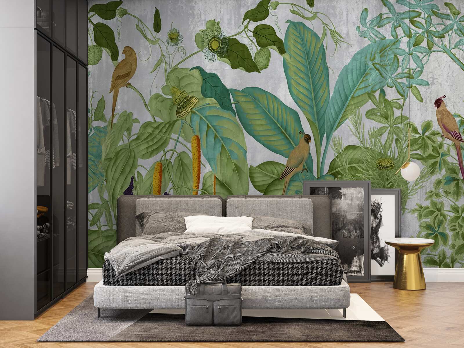 Fototapet printre frunzele verzi sunt papagali