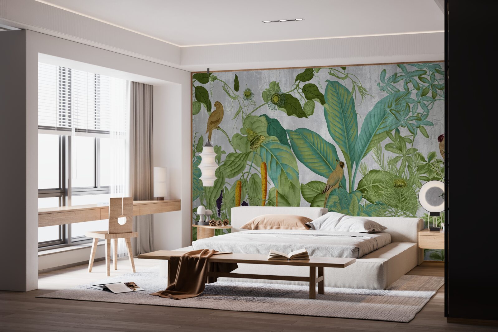 Fototapet printre frunzele verzi sunt papagali