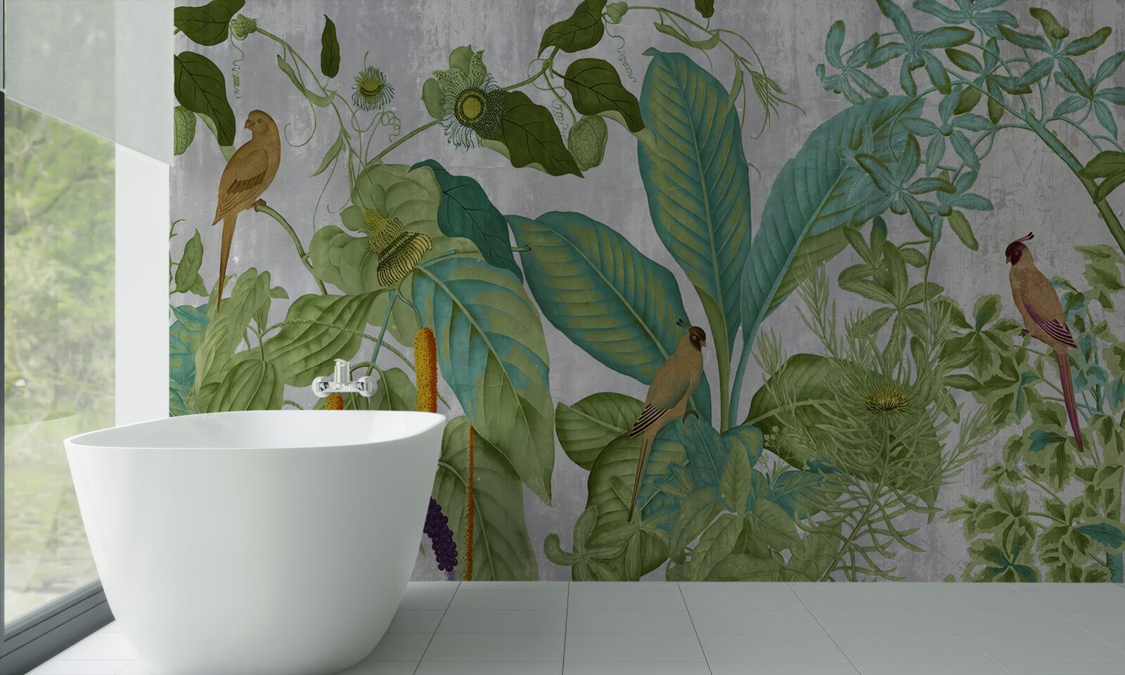 Fototapet printre frunzele verzi sunt papagali