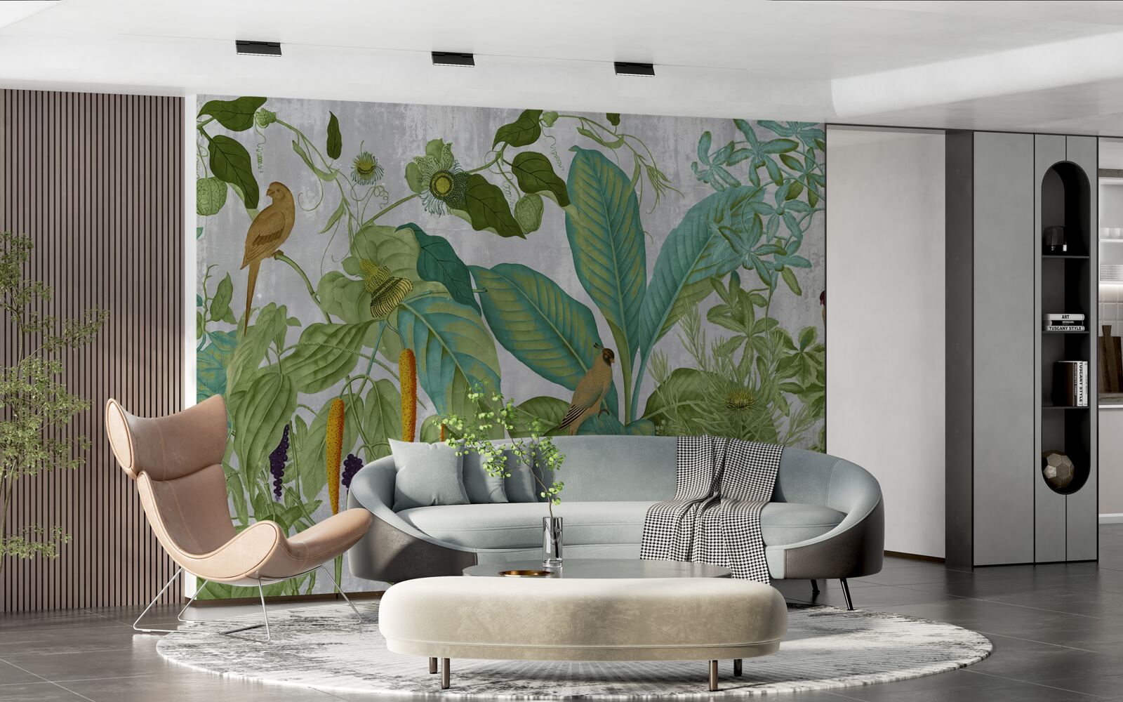 Fototapet printre frunzele verzi sunt papagali