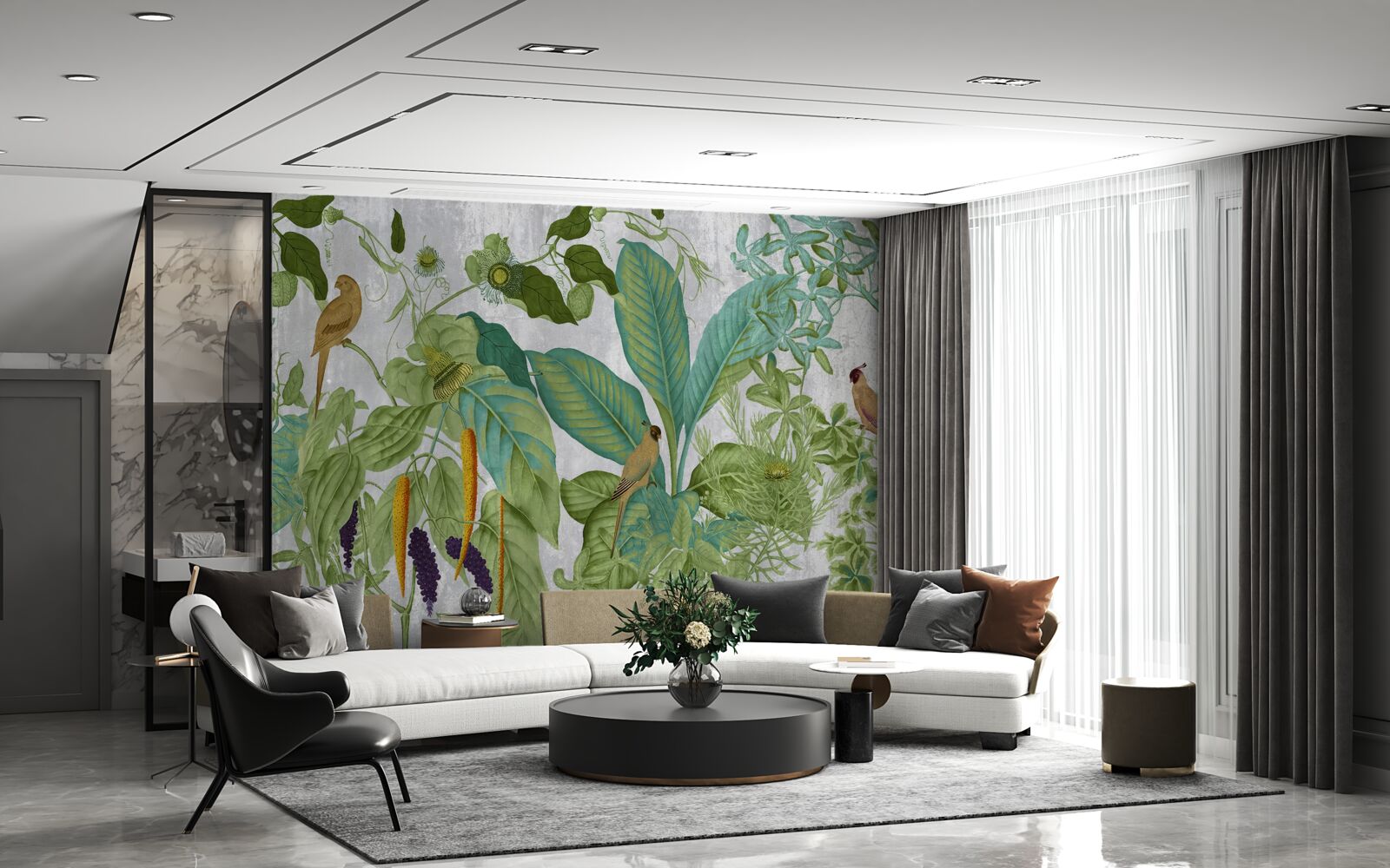 Fototapet printre frunzele verzi sunt papagali