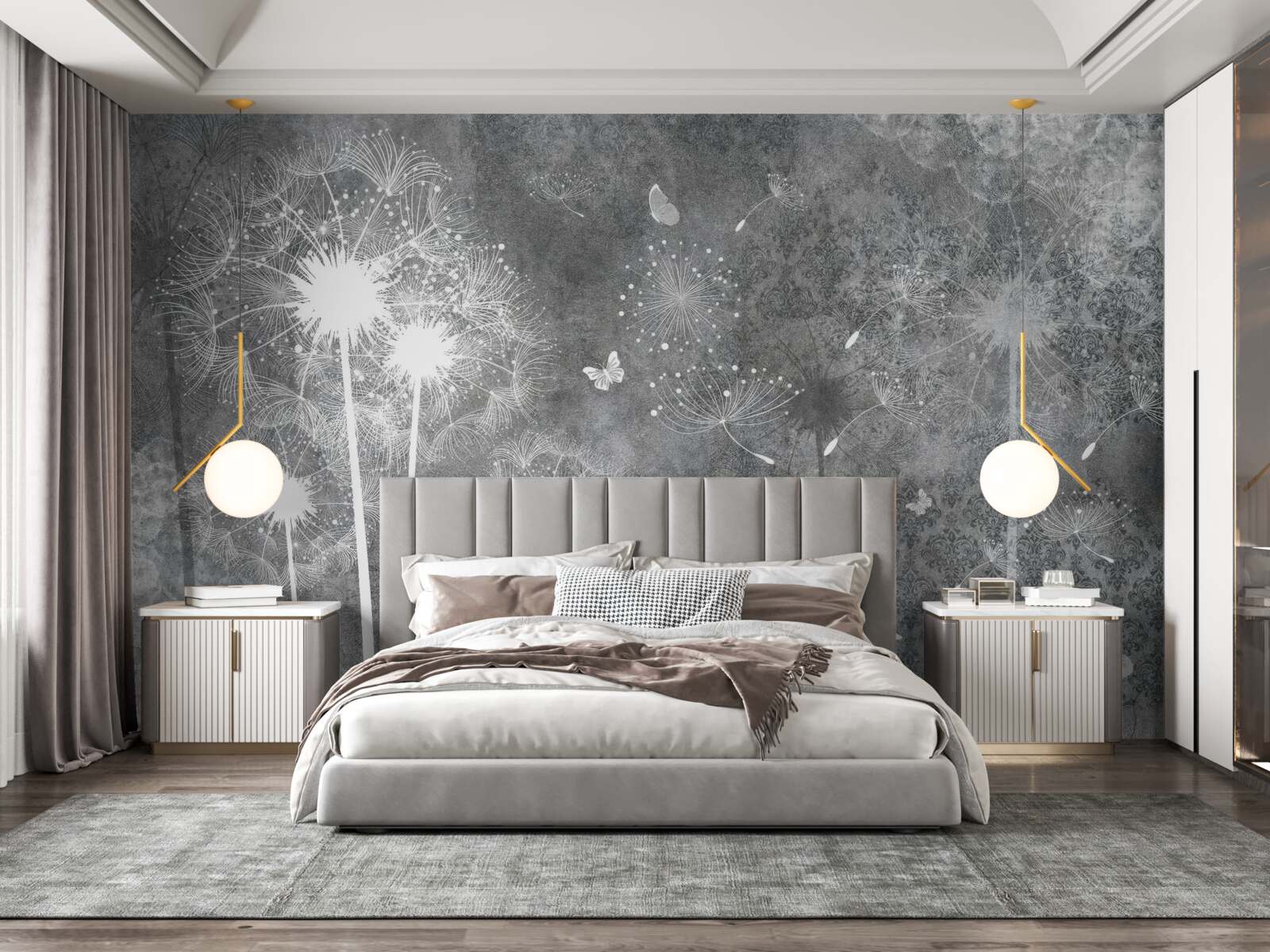 Fototapet siluete albe de păpădii pe un fundal gri