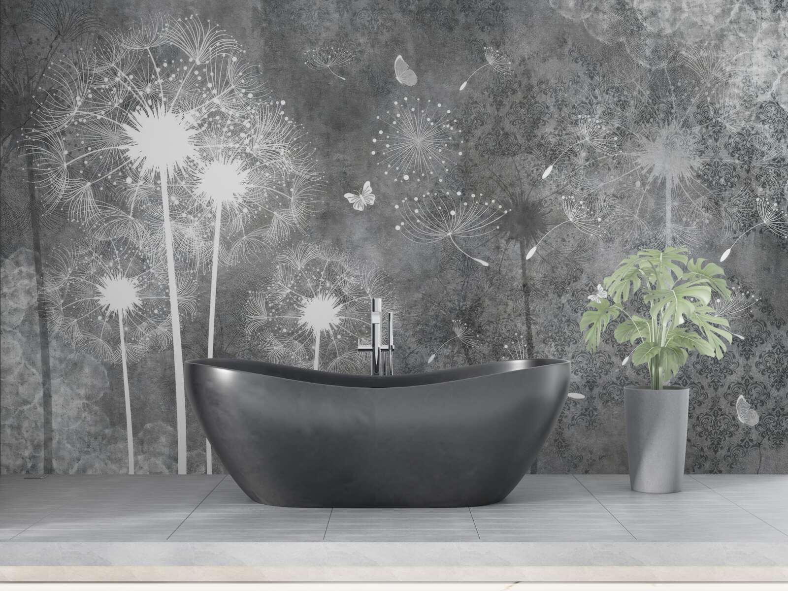 Fototapet siluete albe de păpădii pe un fundal gri