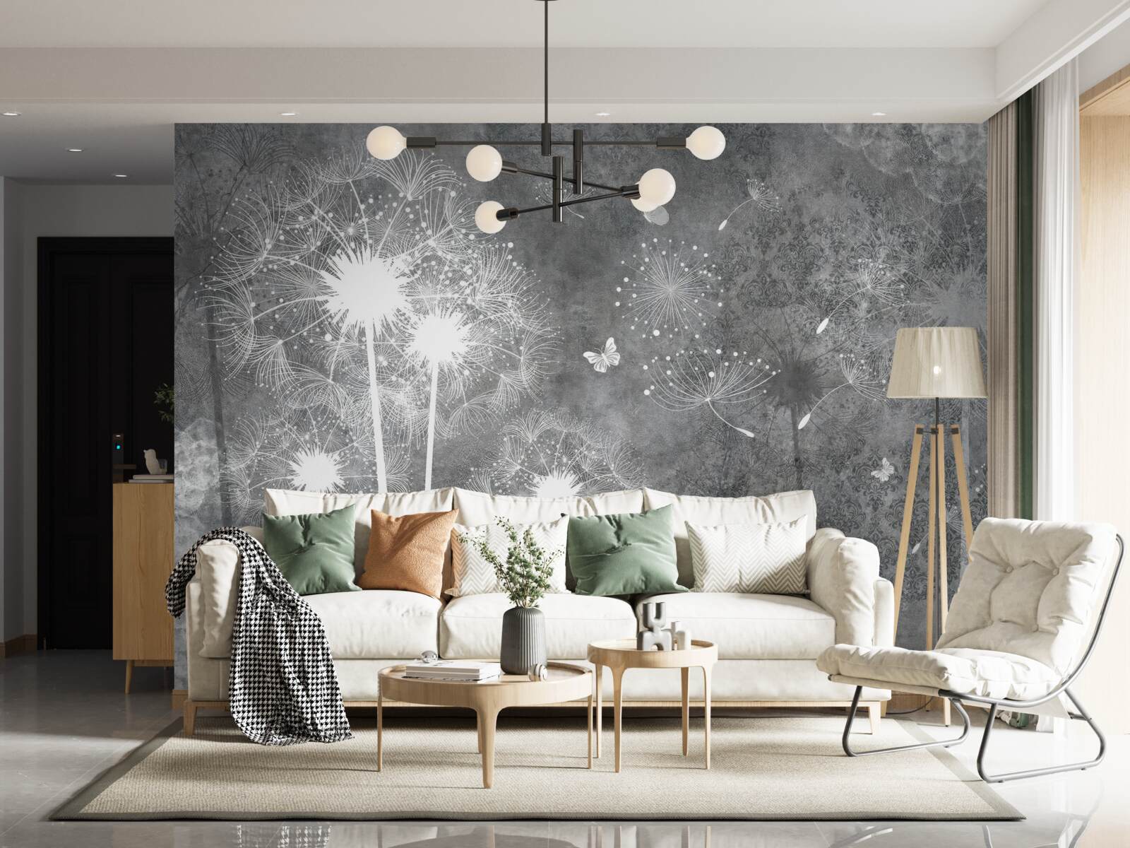 Fototapet siluete albe de păpădii pe un fundal gri