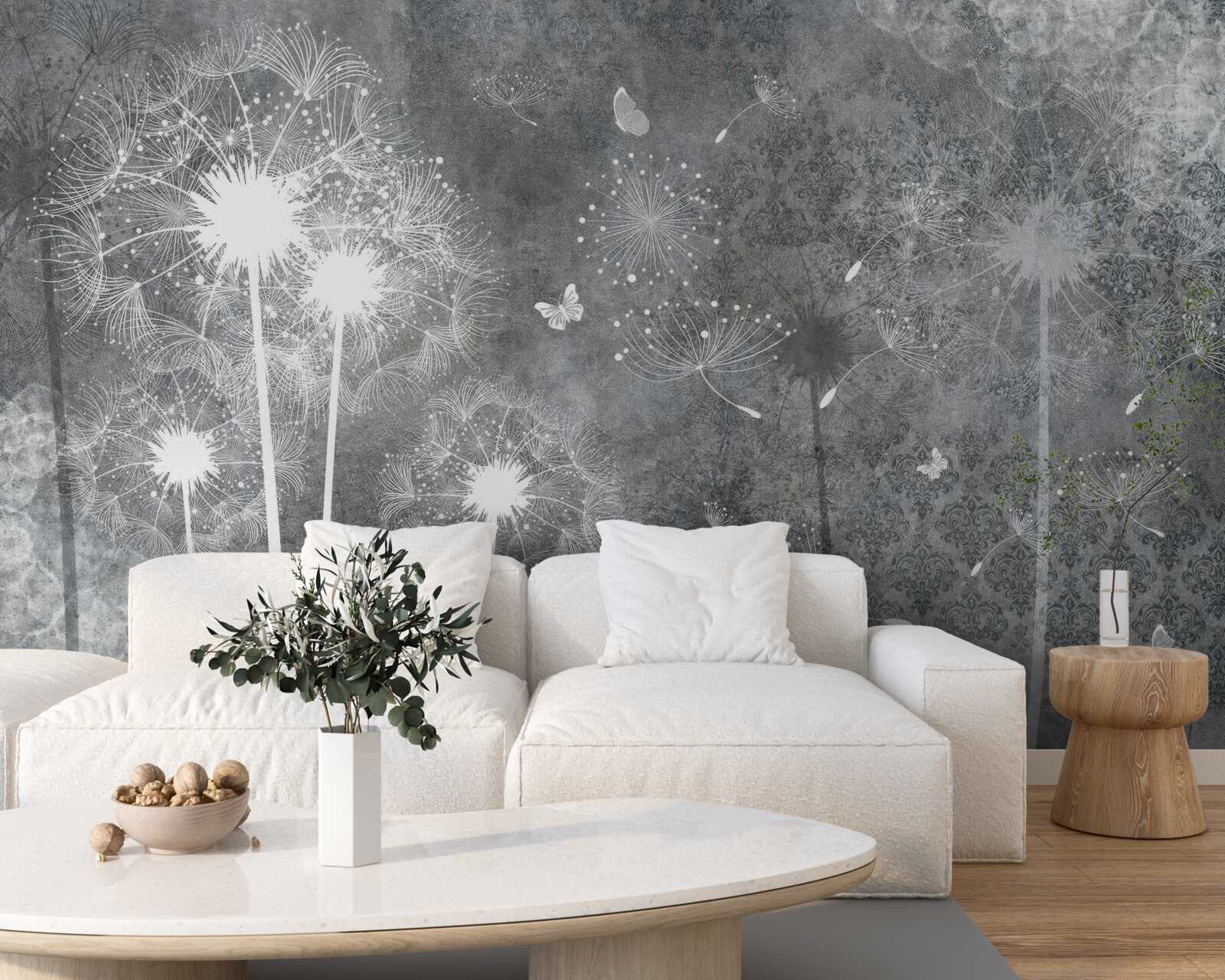 Fototapet siluete albe de păpădii pe un fundal gri