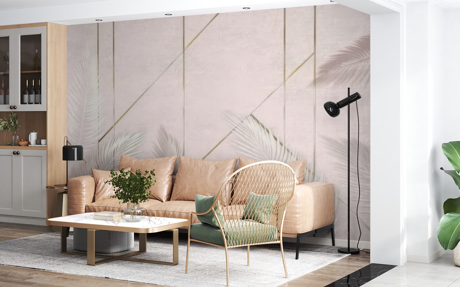 Fototapet fundal luminos cu frunze