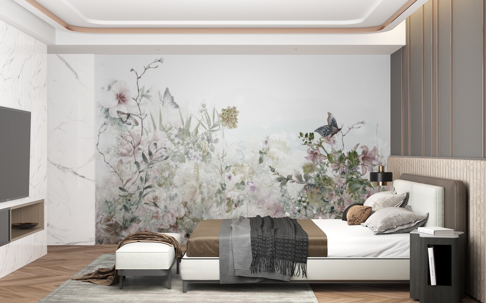 Fototapet plante pe care stau fluturii