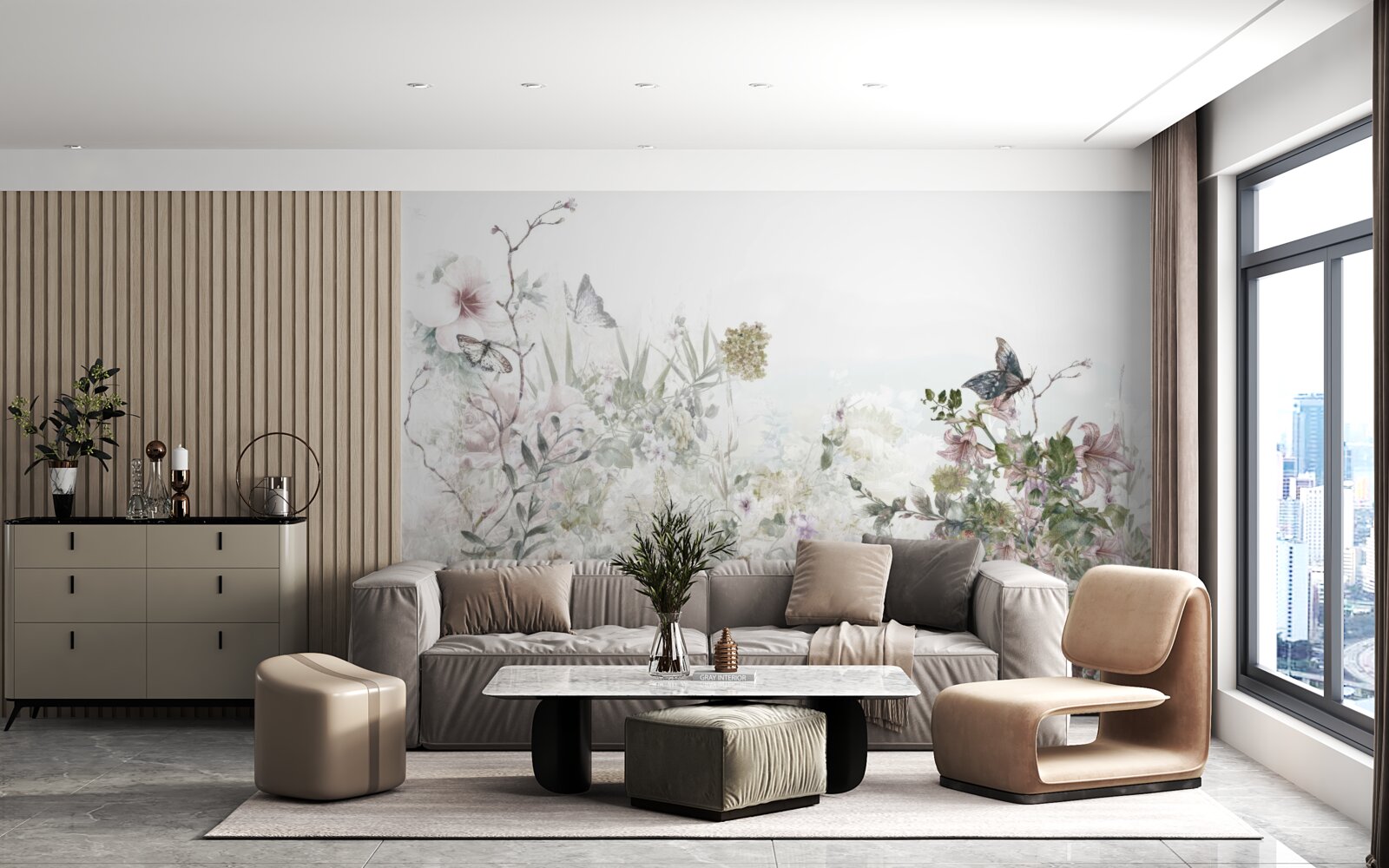 Fototapet plante pe care stau fluturii