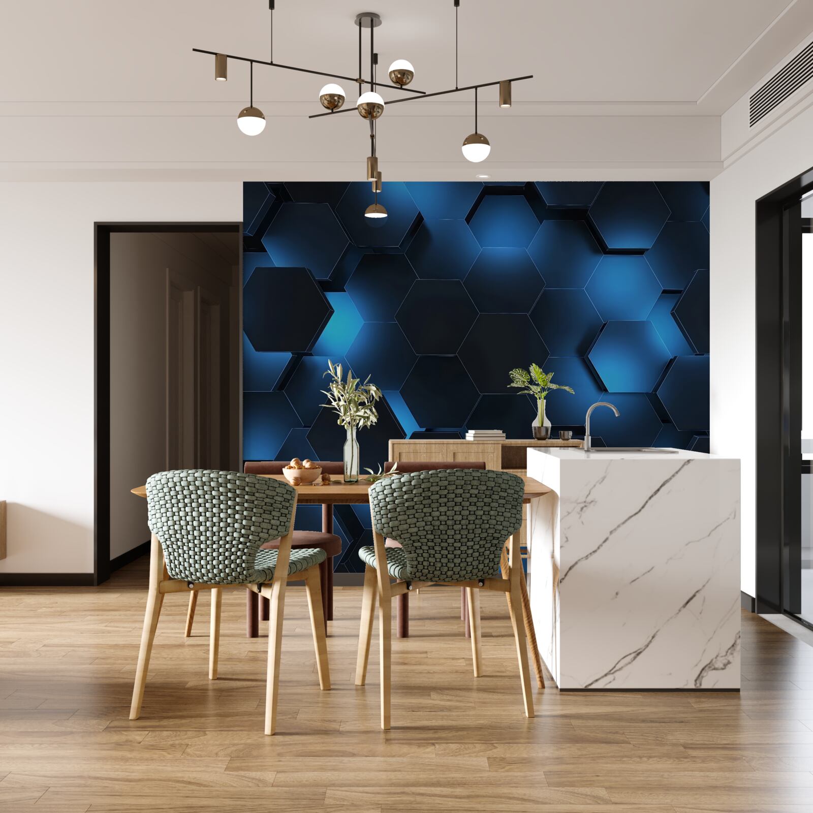 Fototapet hexagoanele sunt albastru închis