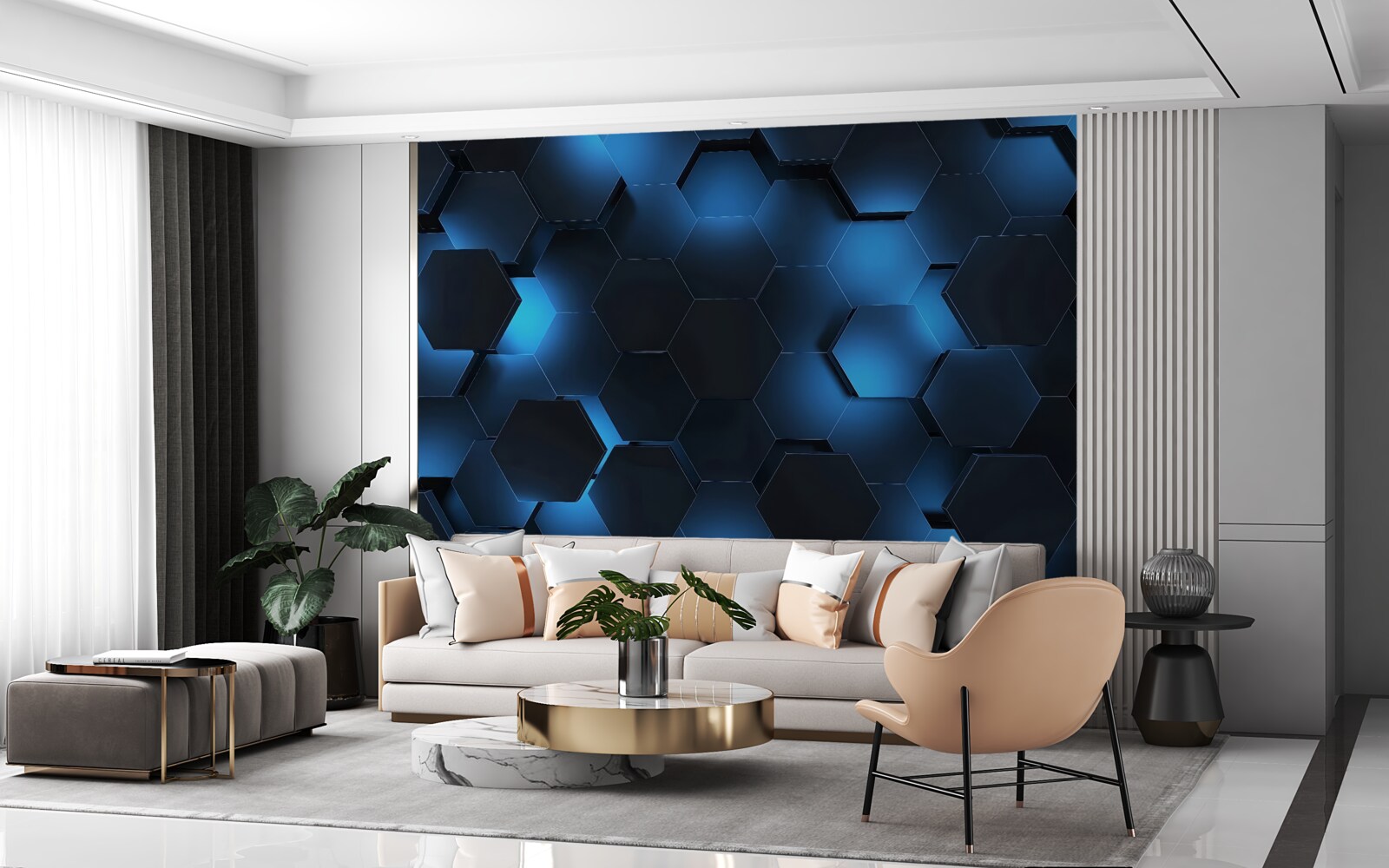 Fototapet hexagoanele sunt albastru închis