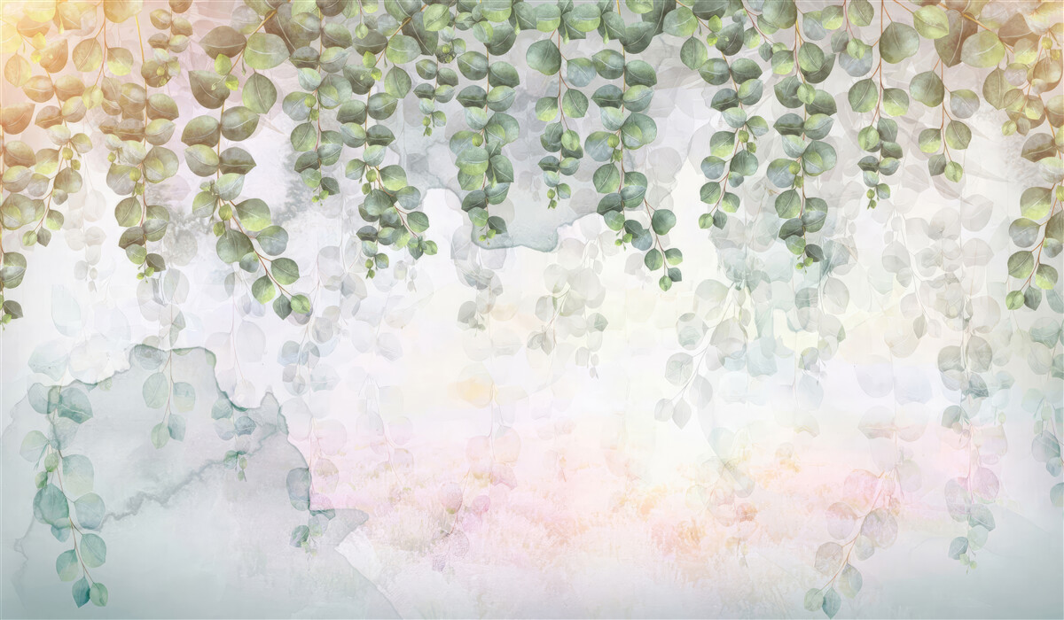 Fototapet ramuri suspendate cu frunze verzi