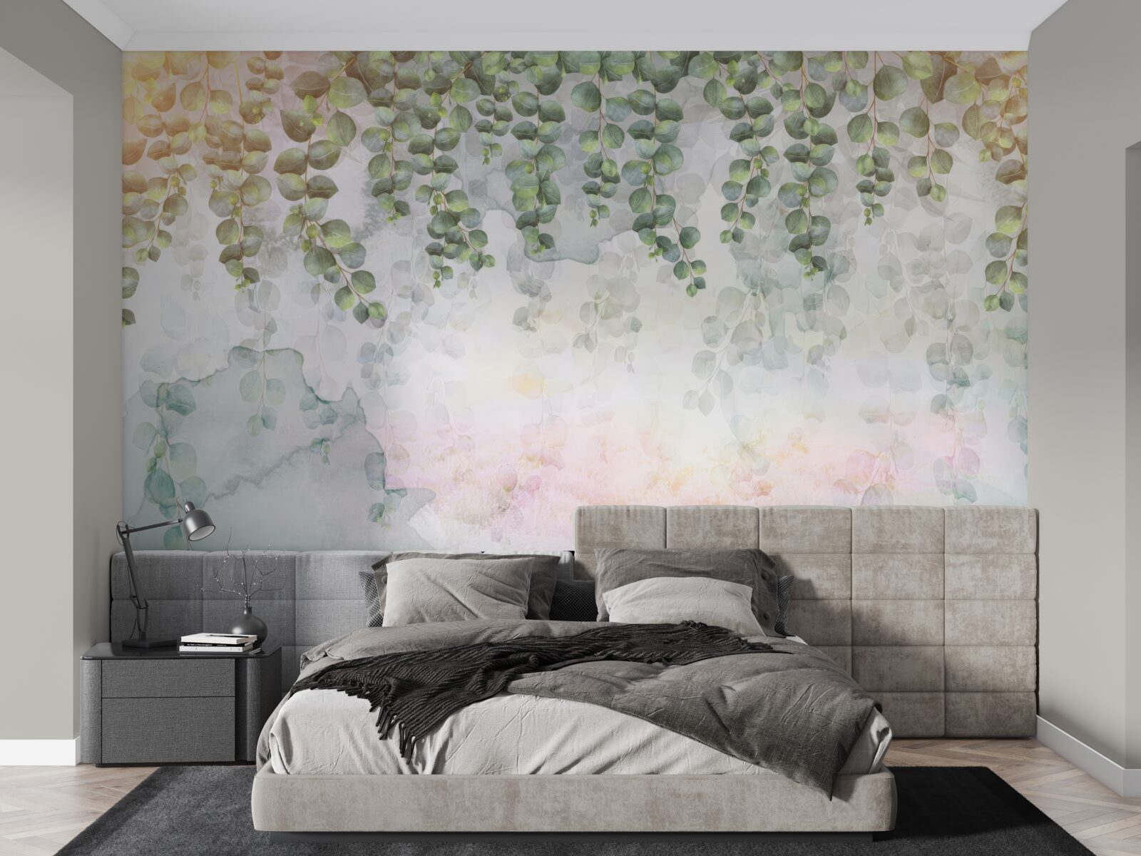 Fototapet ramuri suspendate cu frunze verzi