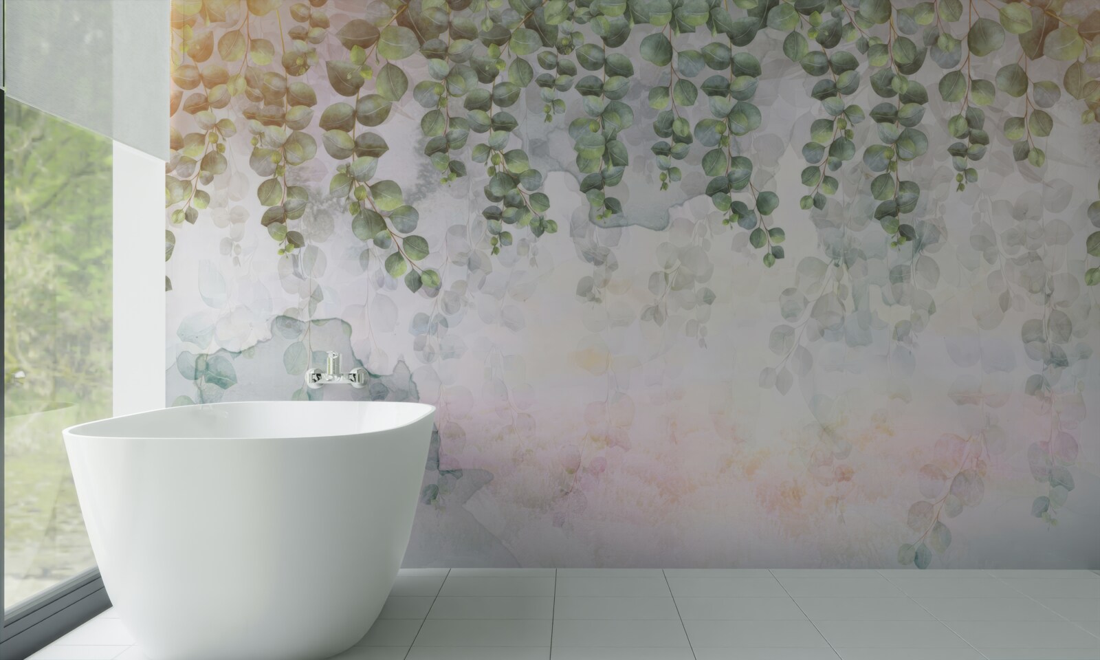 Fototapet ramuri suspendate cu frunze verzi