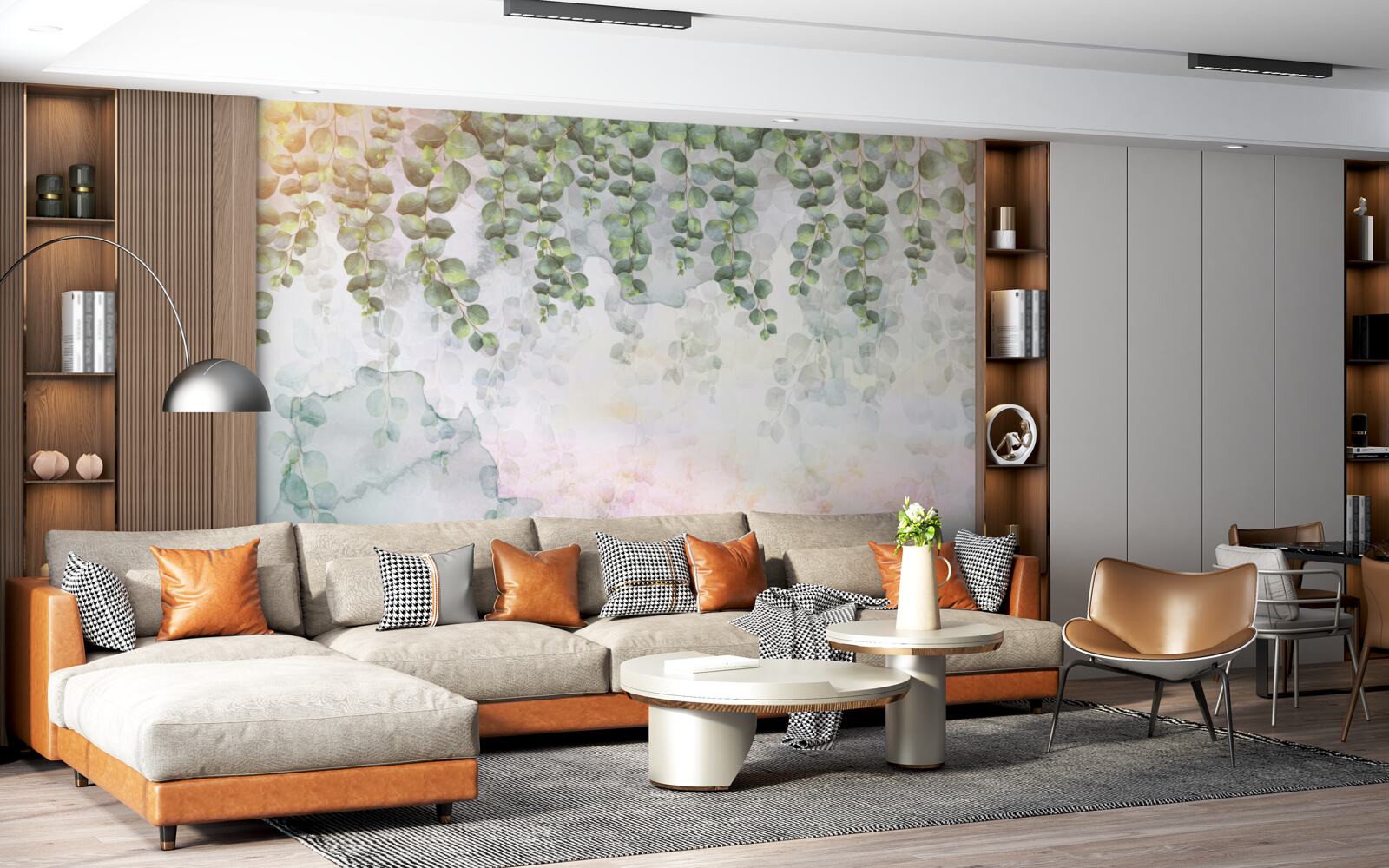 Fototapet ramuri suspendate cu frunze verzi